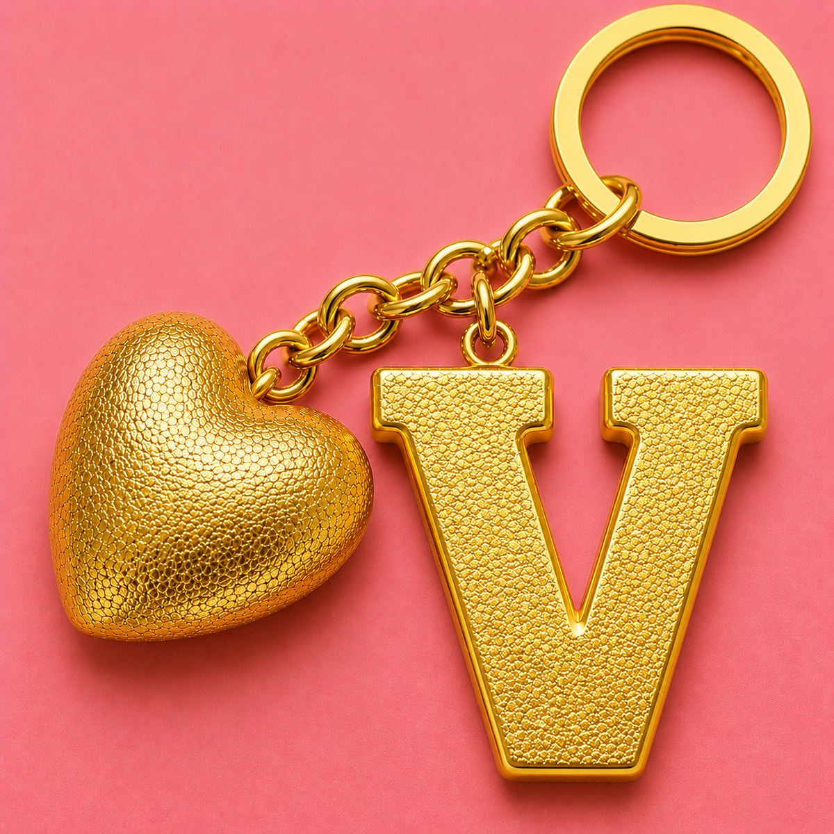 V letter handmade resin heart keychain, product view 2