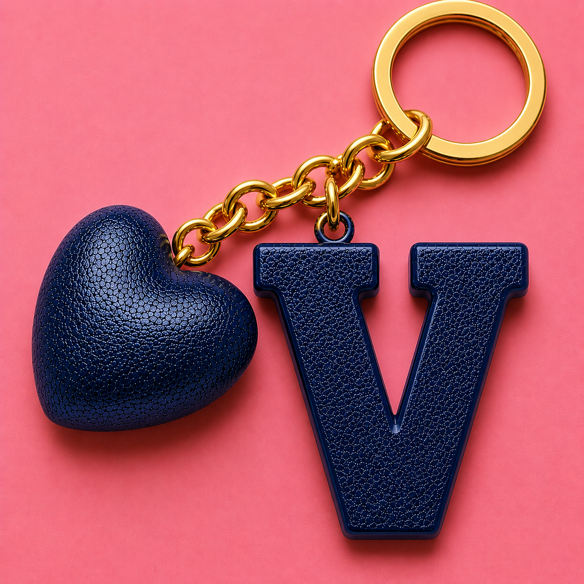 V letter handmade resin heart keychain, product view 6