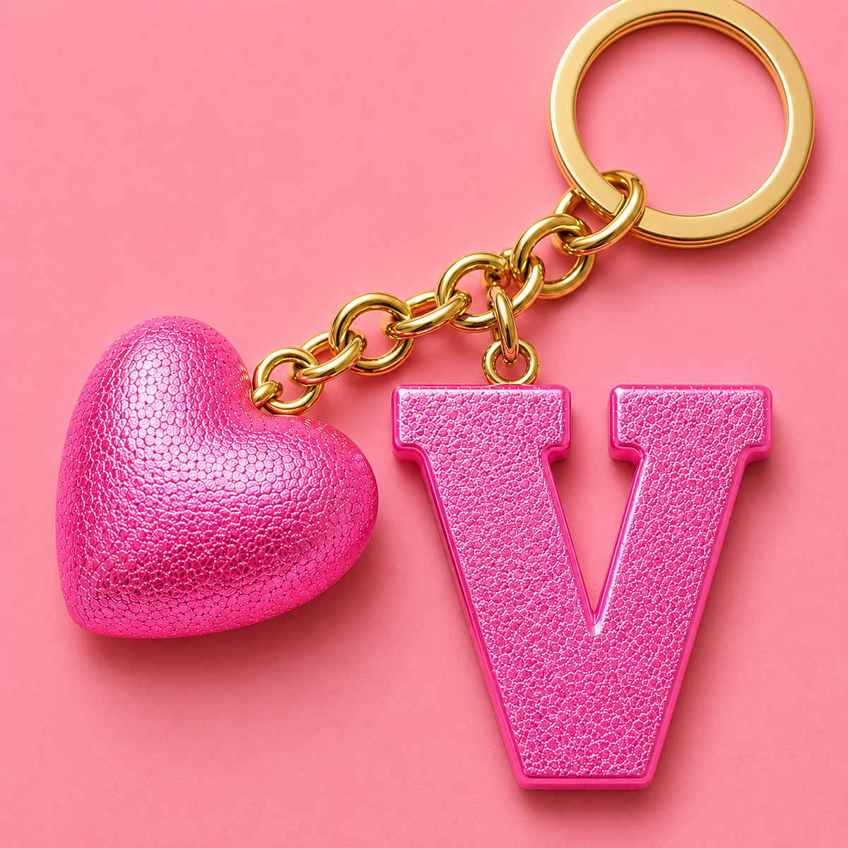 V letter handmade resin heart keychain, product view 9