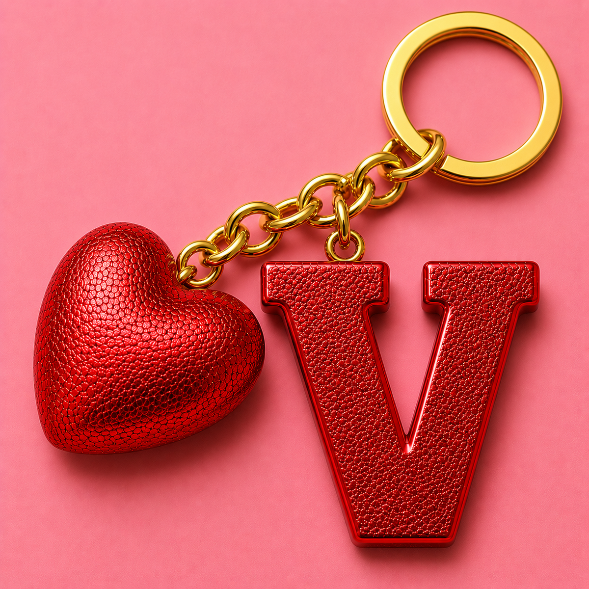 V letter handmade resin heart keychain, product view 11