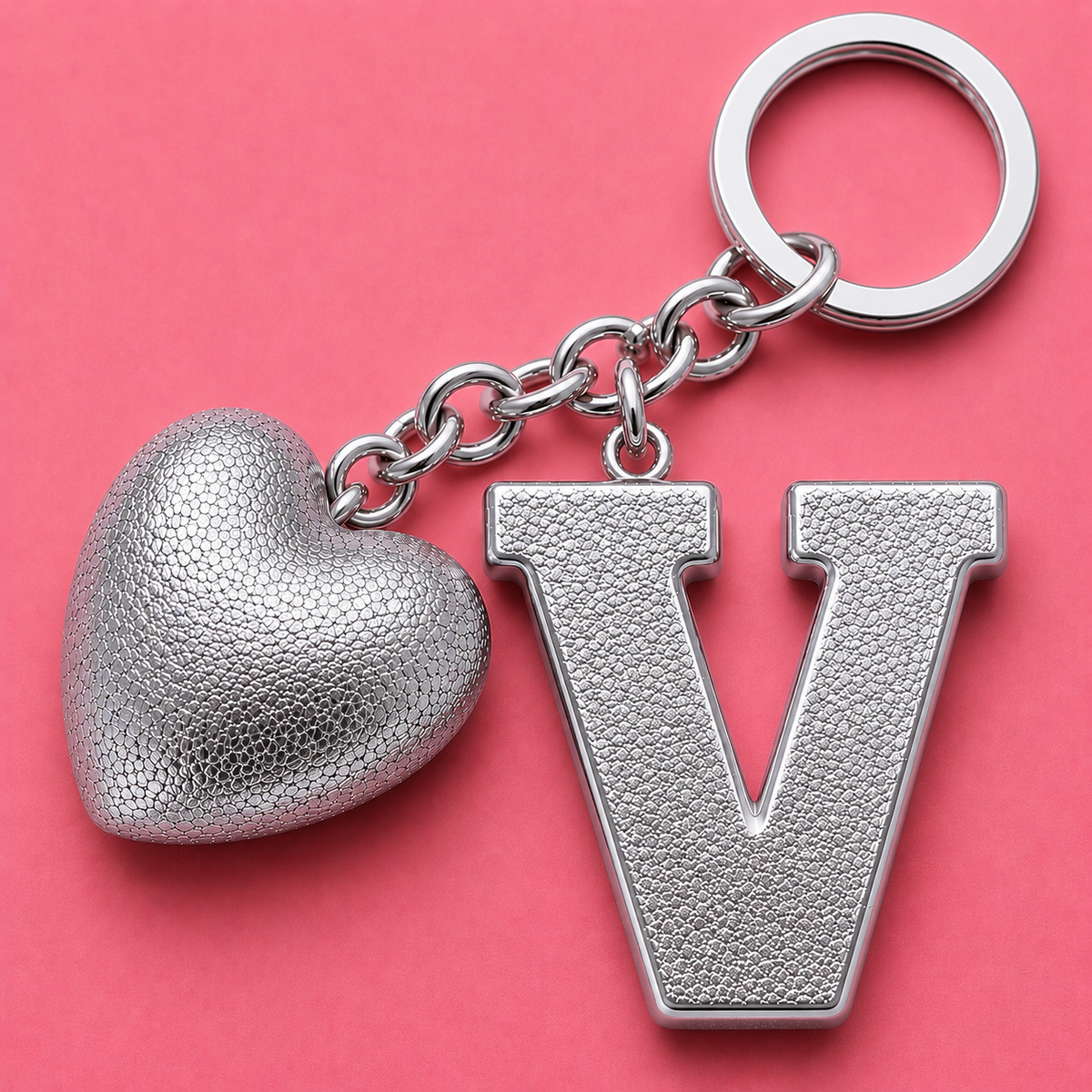 V letter handmade resin heart keychain, product view 13