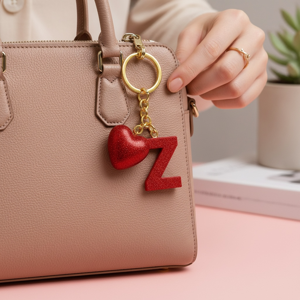 Z letter handmade resin heart keychain, product view 12