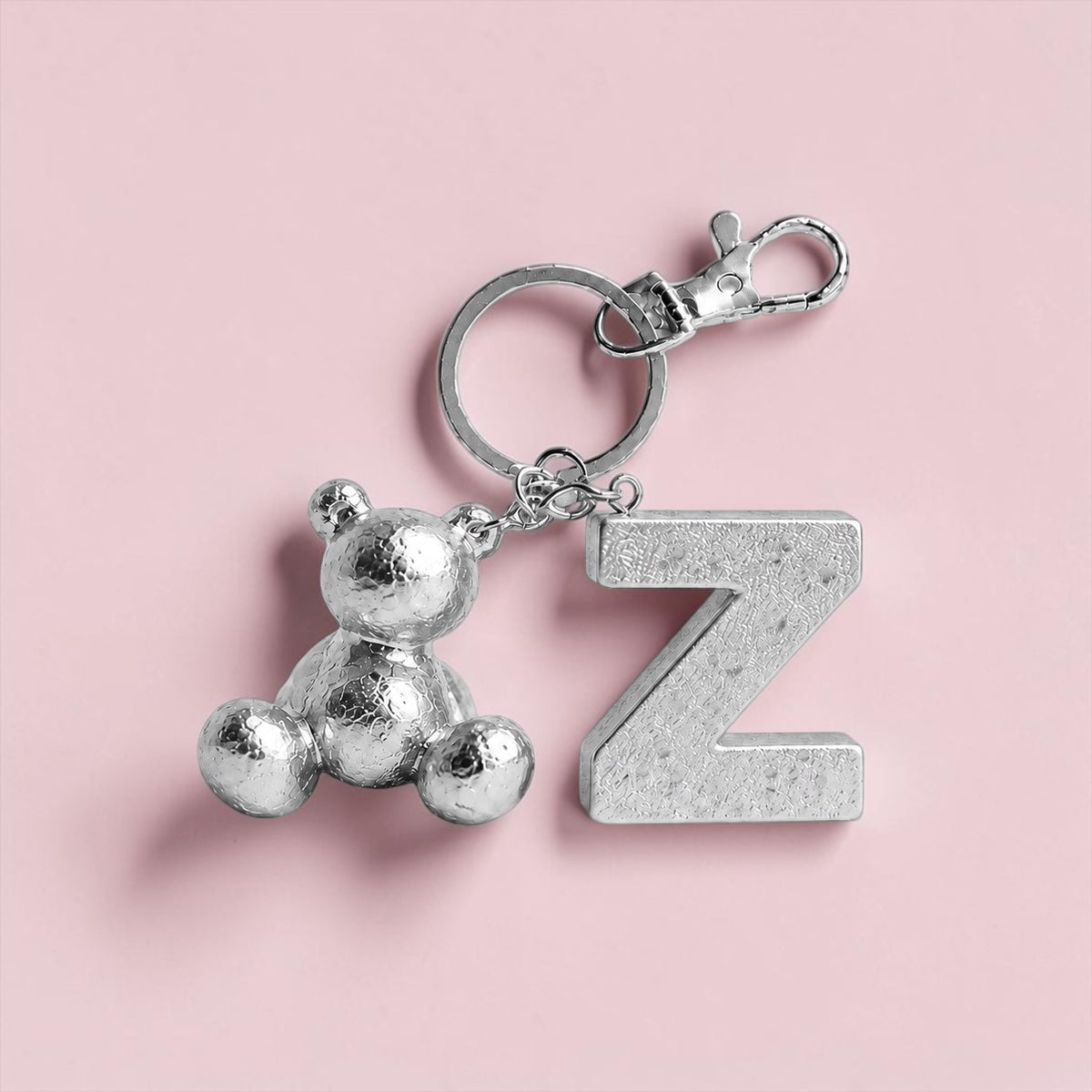 Silver handmade resin bear keychain with the letter Z