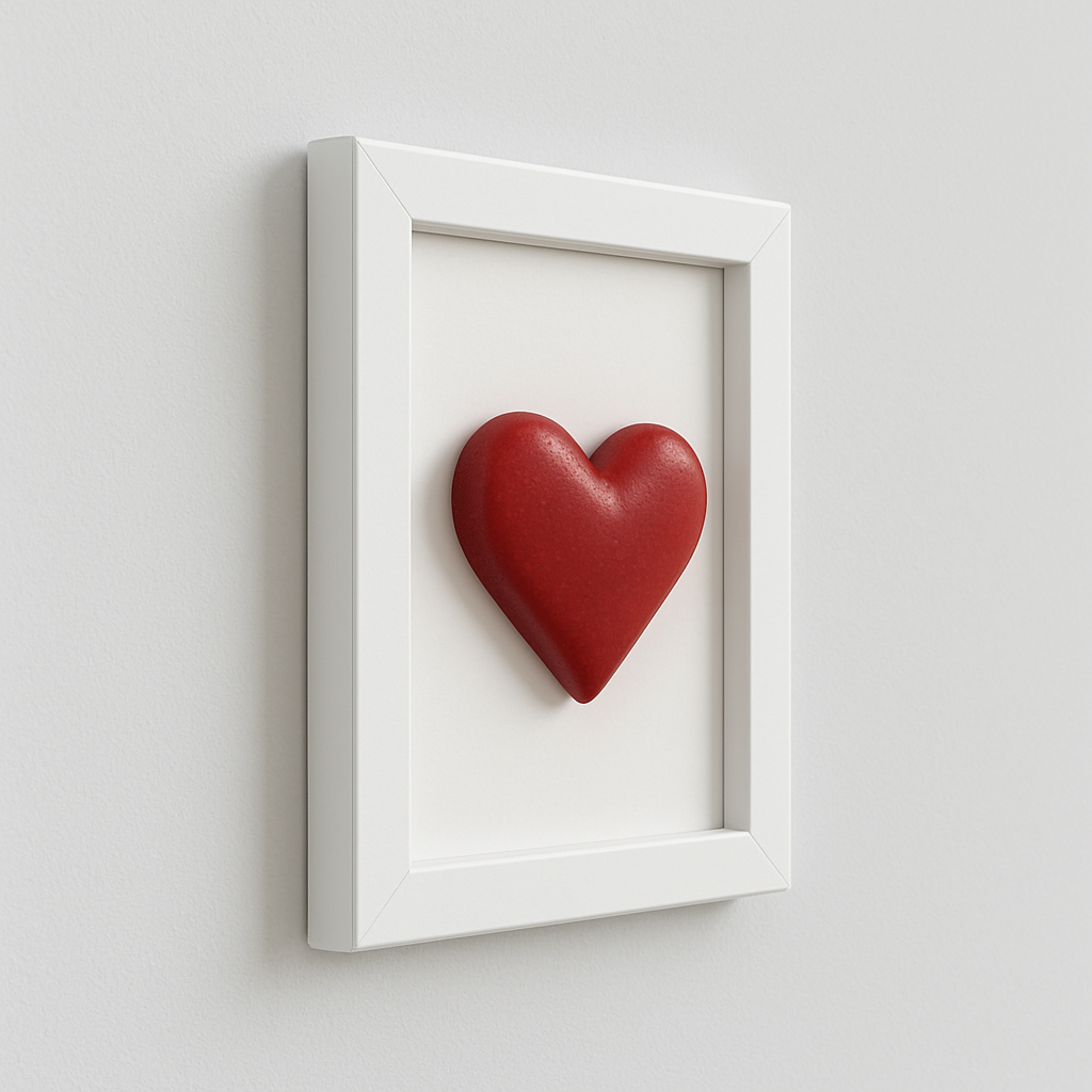 El Yapımı Reçine Kalp Figürlü Beyaz Çerçeve 10x15
