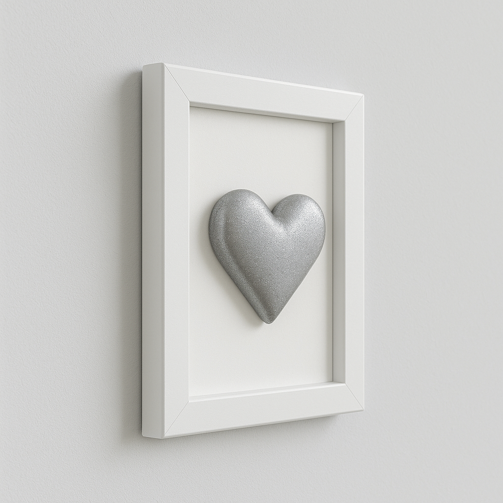 El Yapımı Reçine Kalp Figürlü Beyaz Çerçeve 10x15
